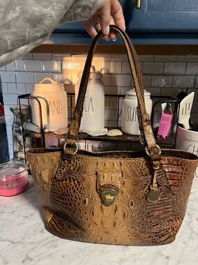 Brahmin Cognac Croc-Embossed Leather Shoulder Tote -Colette toasted almond ombré